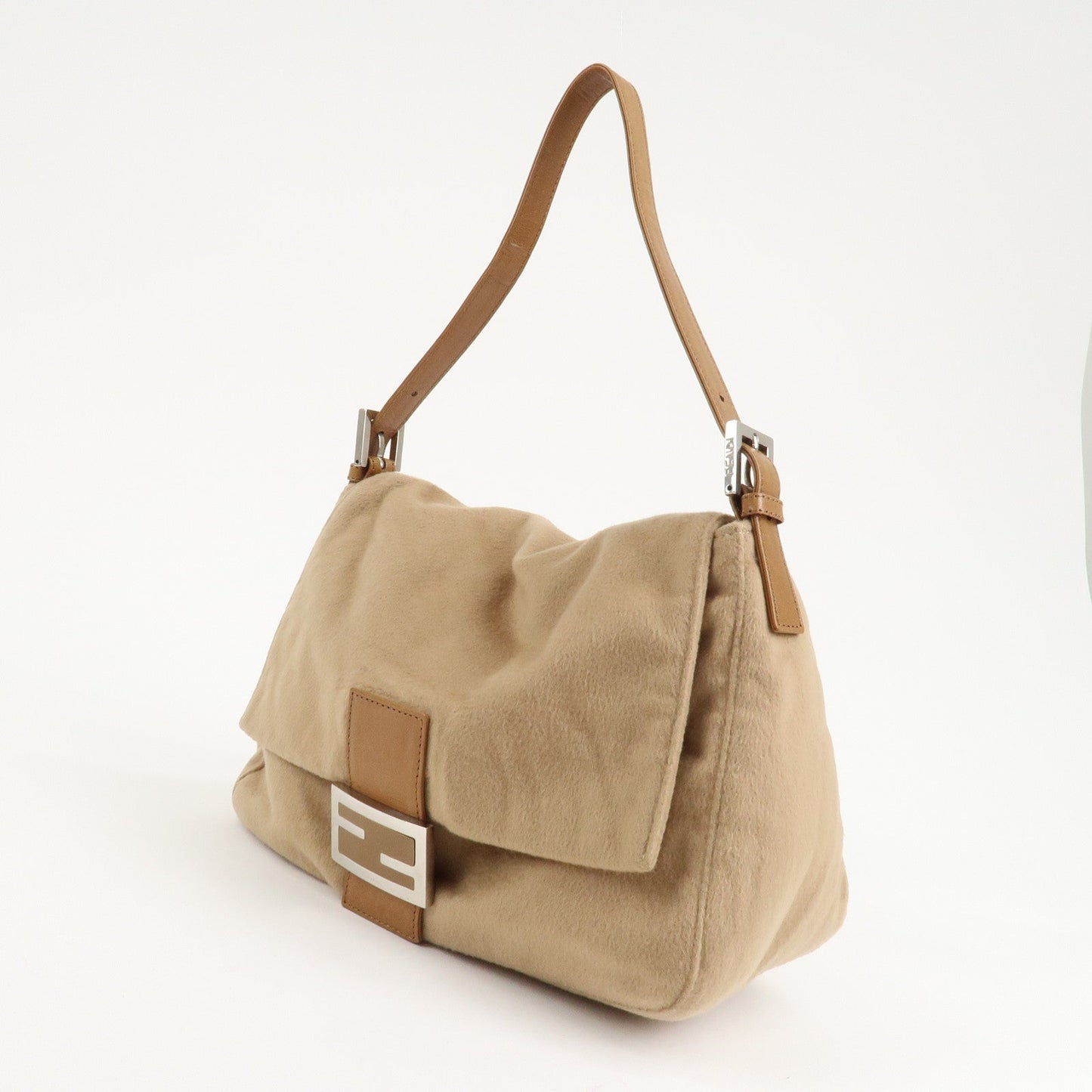 FENDI Mamma Baguette Cashmere Leather Shoulder Bag 26325