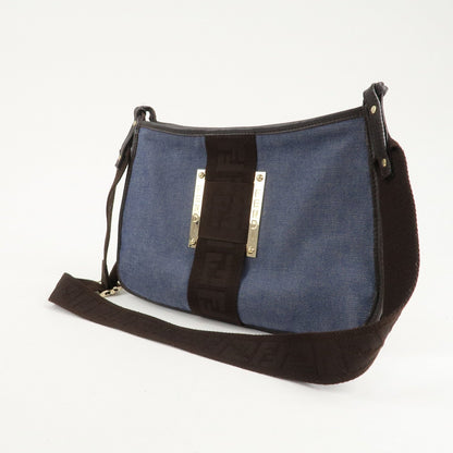FENDI Zucca Denim Leather Shoulder Bag Cross Body Bag 8BT034