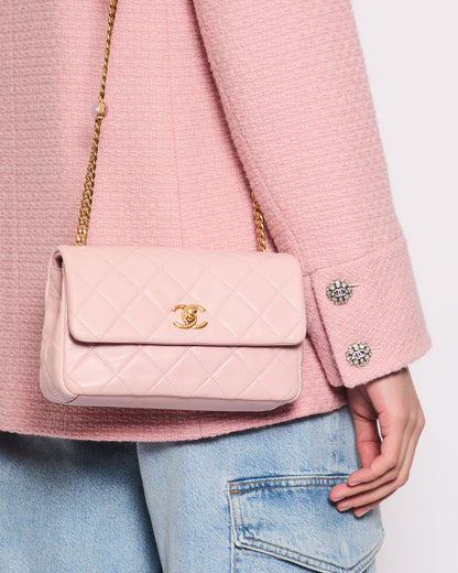 Chanel Flap Mini Baby Lambskin Leather Pink Gold Chain Shoulder Bag Style