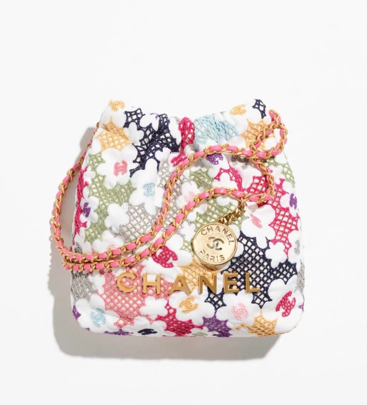 Blooming Raffia Chanel 22 In Lace Patchwork With Gold-Tone Hardware Mini Size