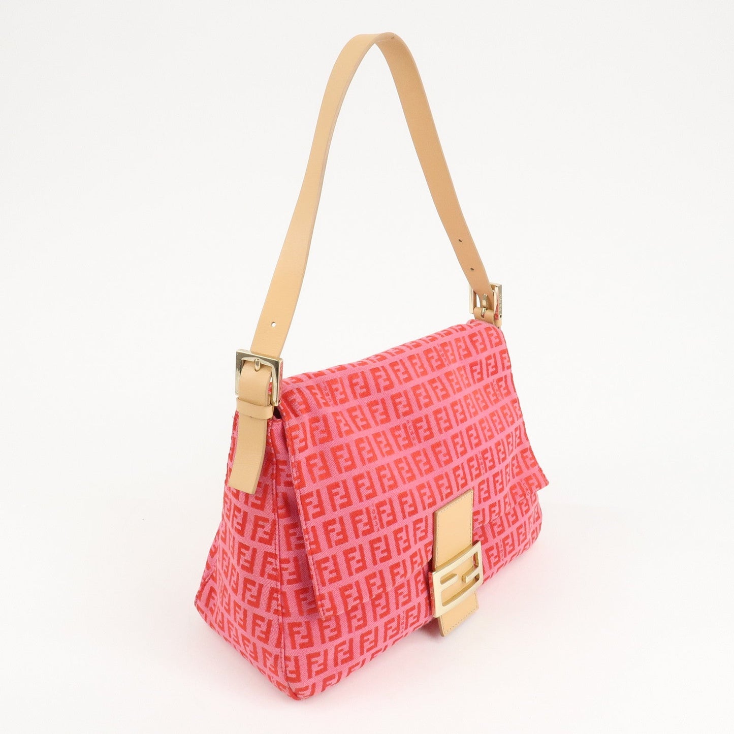 FENDI Mamma Baguette Zucchino Canvas Leather Shoulder Bag 8BR001