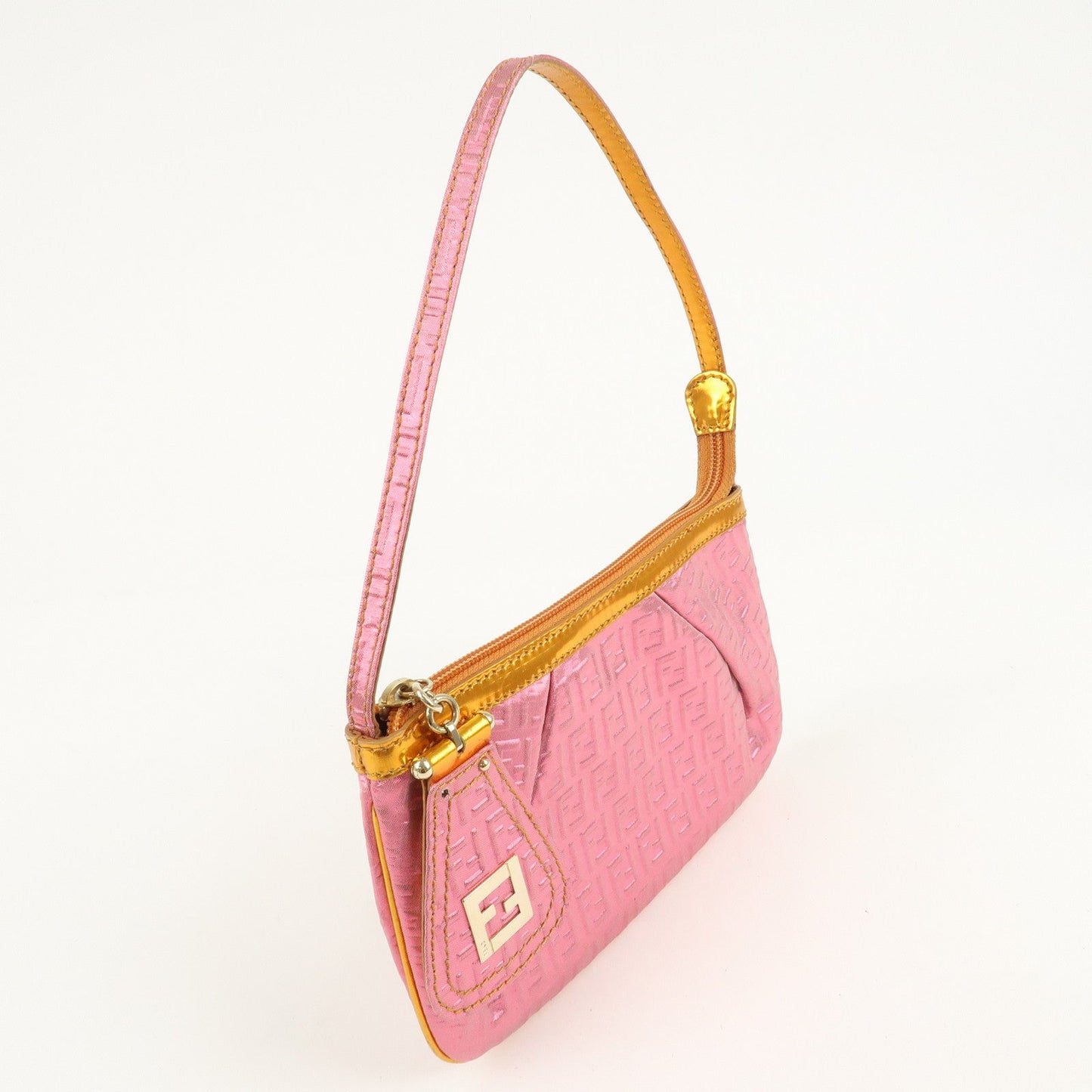 FENDI Zucchino PVC Patent Leather Shoulder Bag Hand Bag Pink Gold
