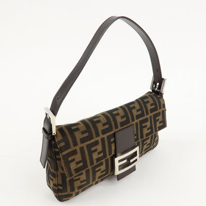 FENDI Mamma Baguette Zucca Canvas Leathr Shoulder Bag 214526424099