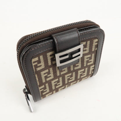 FENDI Zucchino Canvas Leather Zippy Around Bi-fold Wallet
