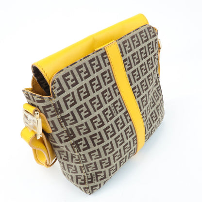 FENDI Zucchino Canvas Leather Shoulder Bag BrownYellow 8BT175