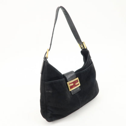 FENDI Suede Leather Shoulder Bag Black 26569