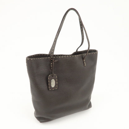 FENDI Selleria Leather Tote Bag Shoulder Bag Dark Brown 8BH101