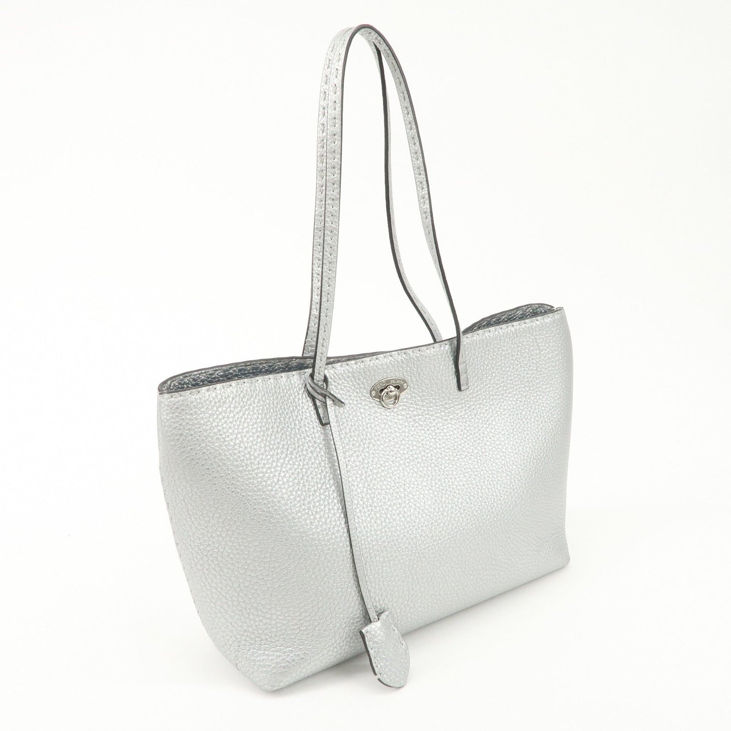 FENDI Selleria Leather Small Carla Tote Bag Silver 8BH257