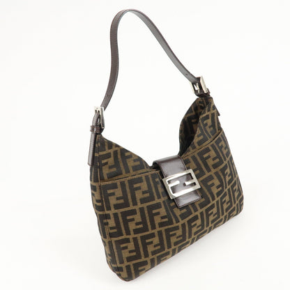 FENDI Zucca Canvas Leather Shoulder Bag Brown Black 26569