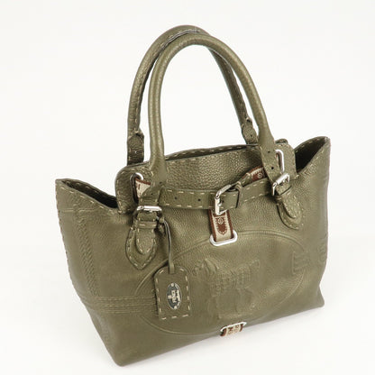 FENDI Selleria Leather Tote Bag Shoulder Bag Khaki 8BN155