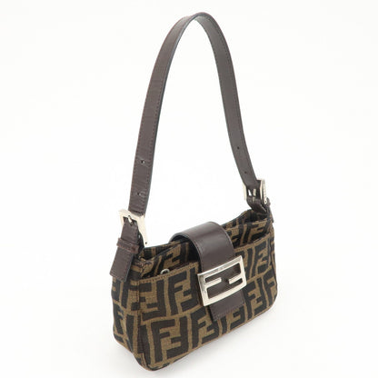 FENDI Zucca Canvas Leather Hand Bag Brown Black