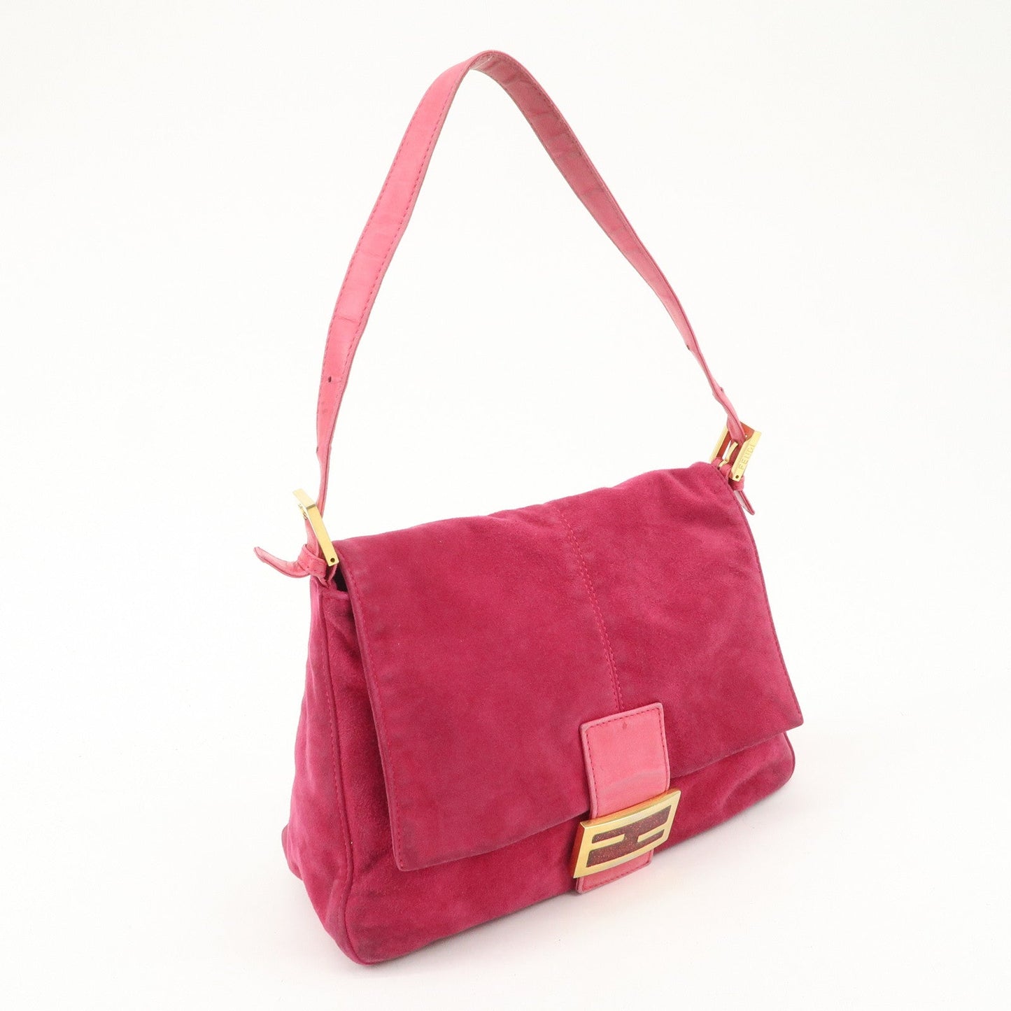 FENDI Mamma Baguette Suede Leather Shoulder Bag 26325