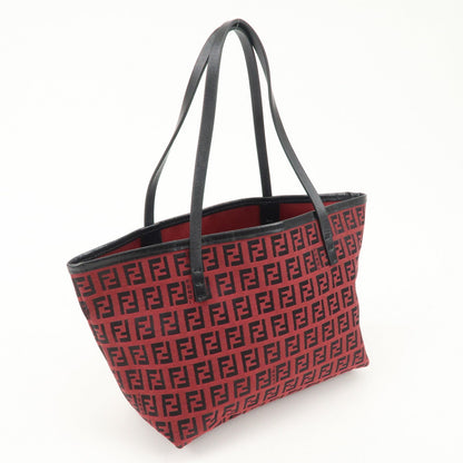 FENDI Zucchino Canvas Leather Mini Tote Bag Red Black 8BH056