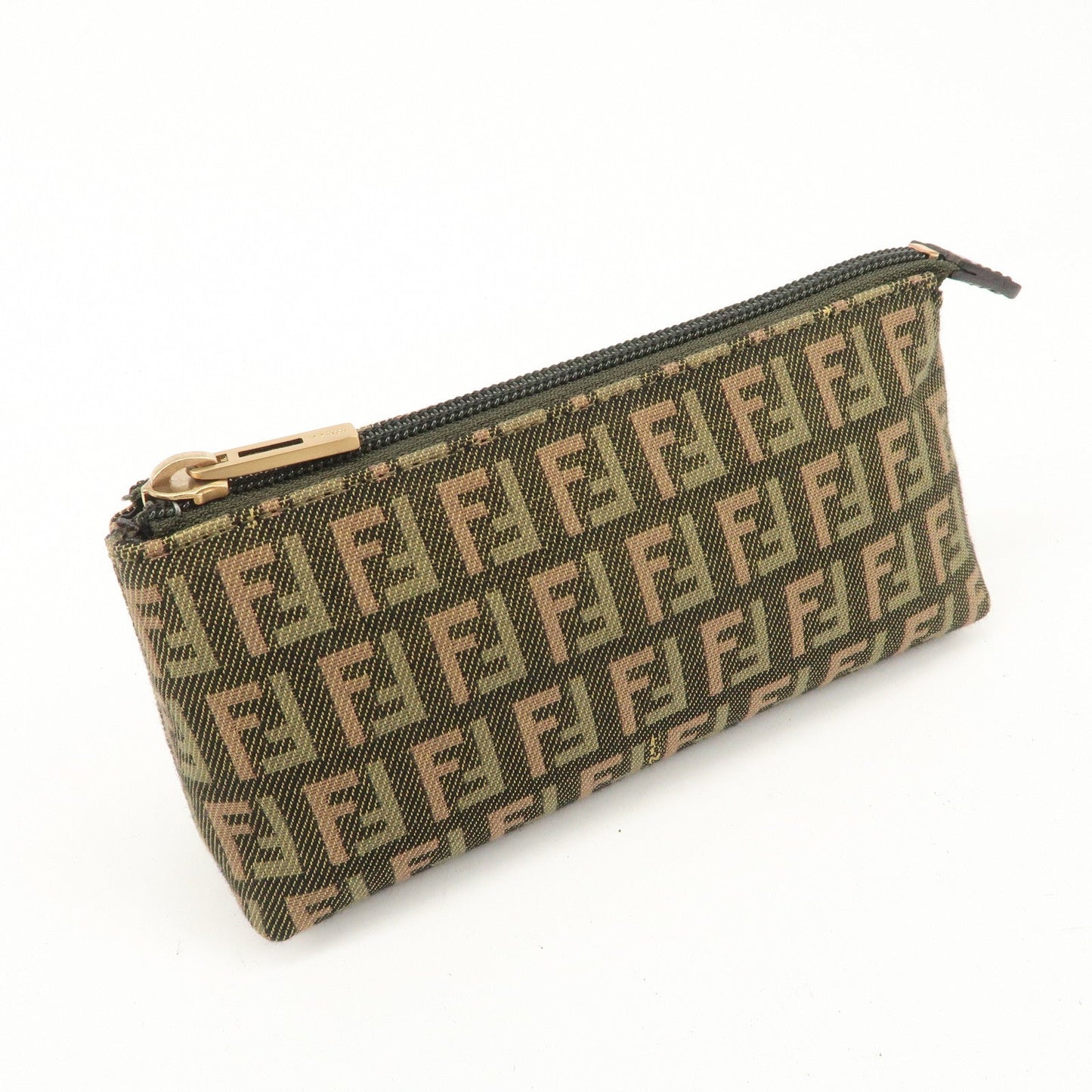 FENDI Zucca Canvas Leather Pouch Mini Bag Khaki Brown 7N0037