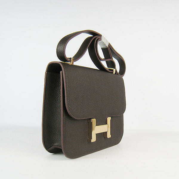 Luxury Hermes Constance Cowskin Leather Bag Dark Coffee Golden