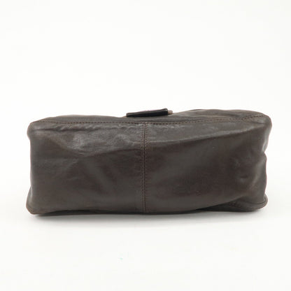 FENDI Mamma Baguette Leather Shoulder Bag Dark Brown 26325