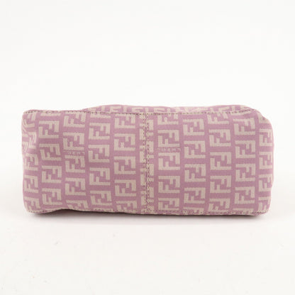 Auth FENDI Zucchino Canvas Leather Hand Bag Pouch Purple Beige 8N0005 F/S