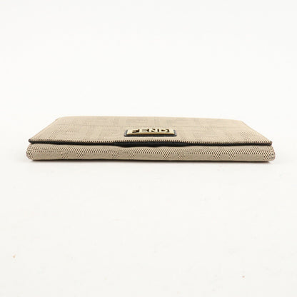 FENDI Zucca Print Canvas Leather Long Wallet Brown 8M0000