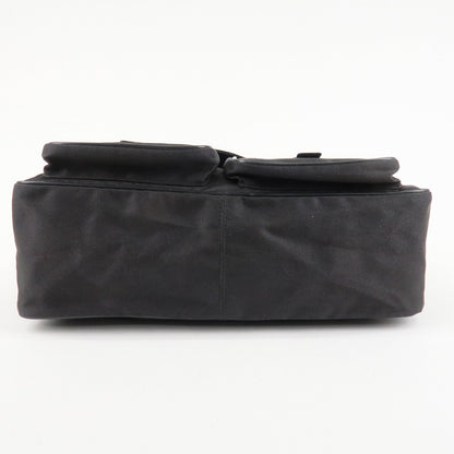 FENDI Nylon Canvas Leather Shoulder Bag Hand Bag Black Brown