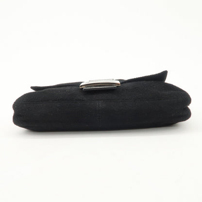 FENDI Mamma Baguette Cashmere Leather Shoulder Bag Black 26424