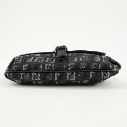 FENDI Zucchino Canvas Leather Shoulder Bag Brown Black 8BT052