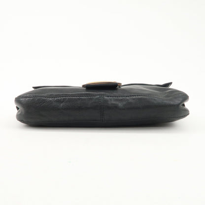 FENDI Mamma Baguette Leather Shoulder Bag Hand Bag Black 26424