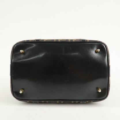 FENDI Zucca Canvas Leather Boston Bag Hand Bag Brown Black