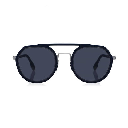 Fendi Sunglasses Round Full Rim, Matte Blue Silver Frame and Blue Lens FE40040U90V