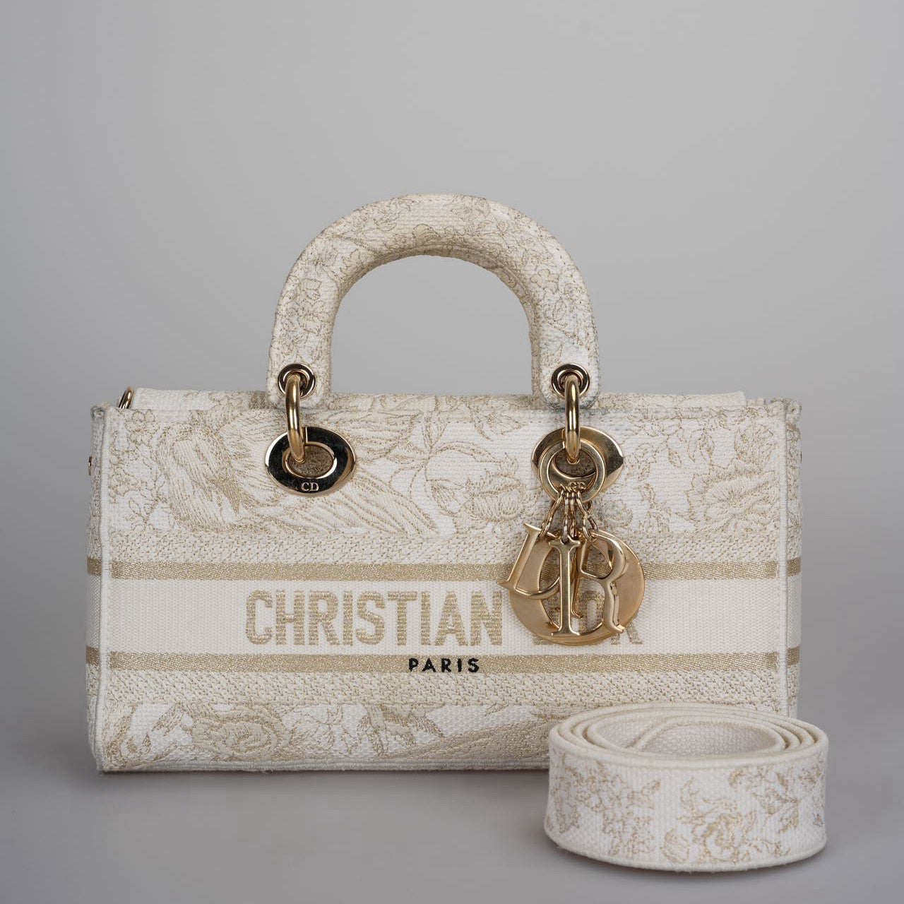 Christian Dior Lady D-Joy Bag In Beige Canvas