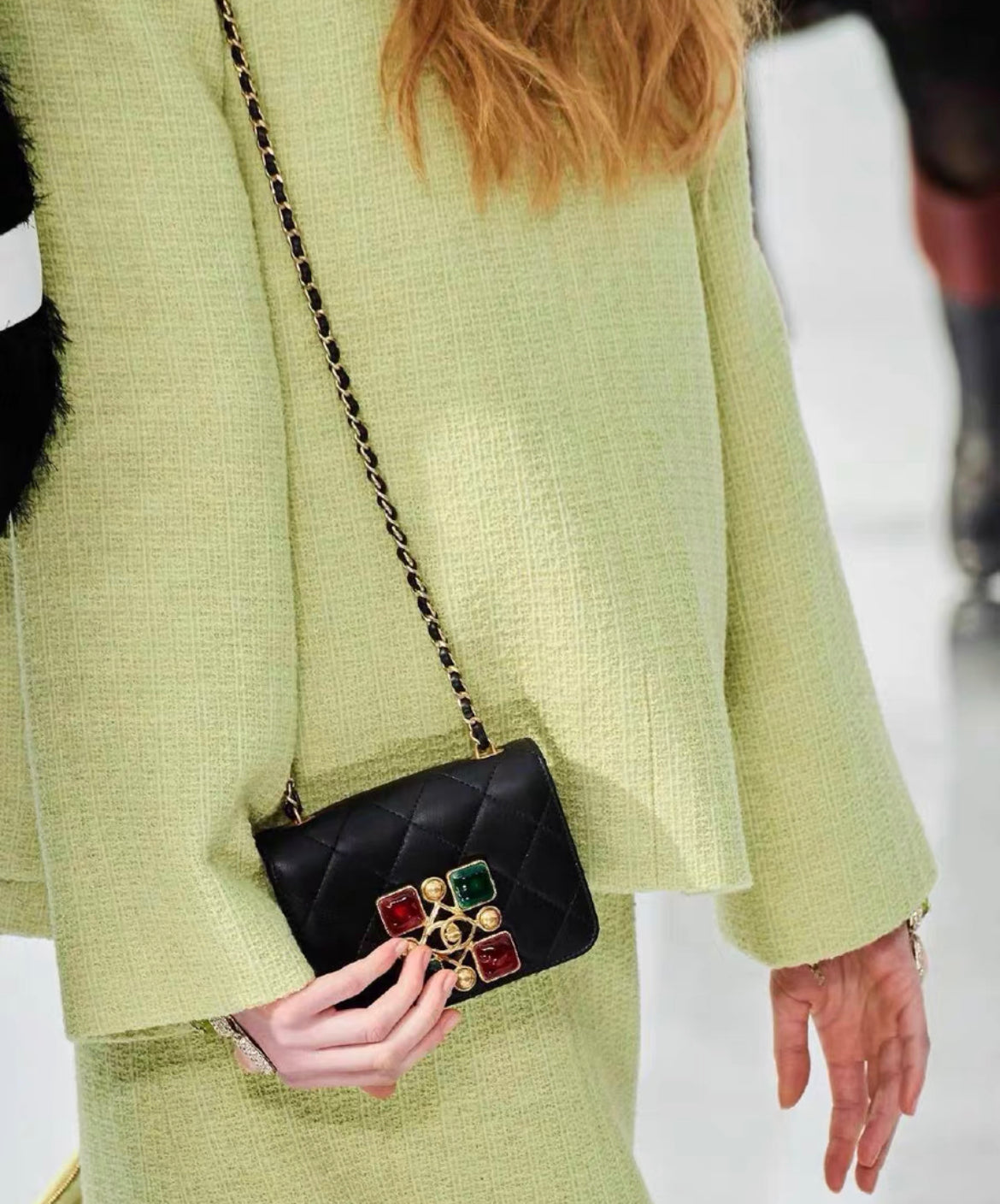 Chanel 21K Gripois Stones And Black Leather Flap