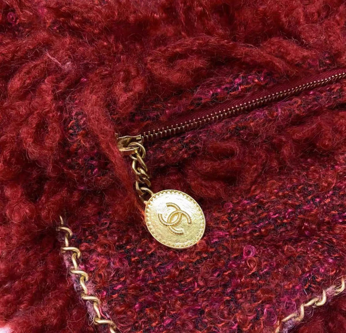 Chanel 17 Red Tweed Clutch Evening Bag