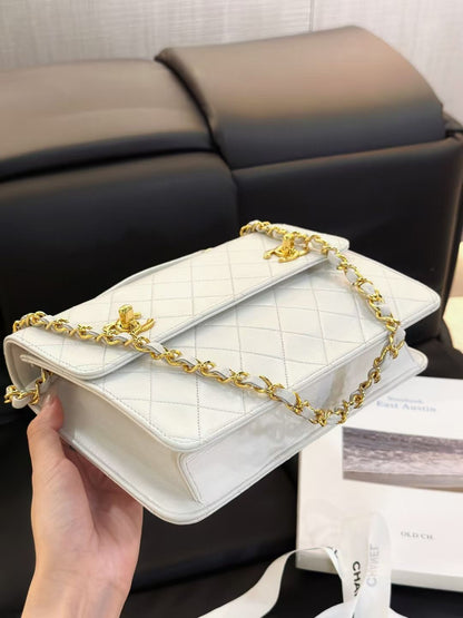 Chanel Timeless Classic Cc Double Turn Lock Bag White