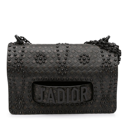 Black Dior Medium Embossed Calfskin Studded Jadior Chain Flap Shoulder Bag