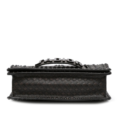 Black Dior Medium Embossed Calfskin Studded Jadior Chain Flap Shoulder Bag