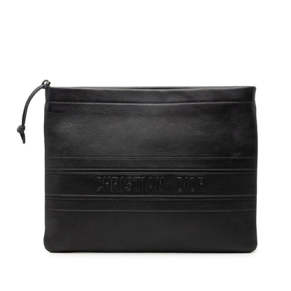 Black Dior Logo Embossed Leather Clutch