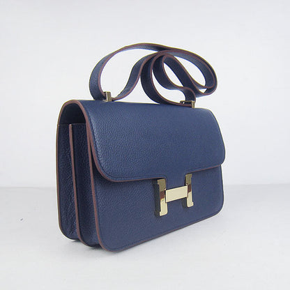 Luxury Hermes Calf Leather Message Bag Dark Blue Golden