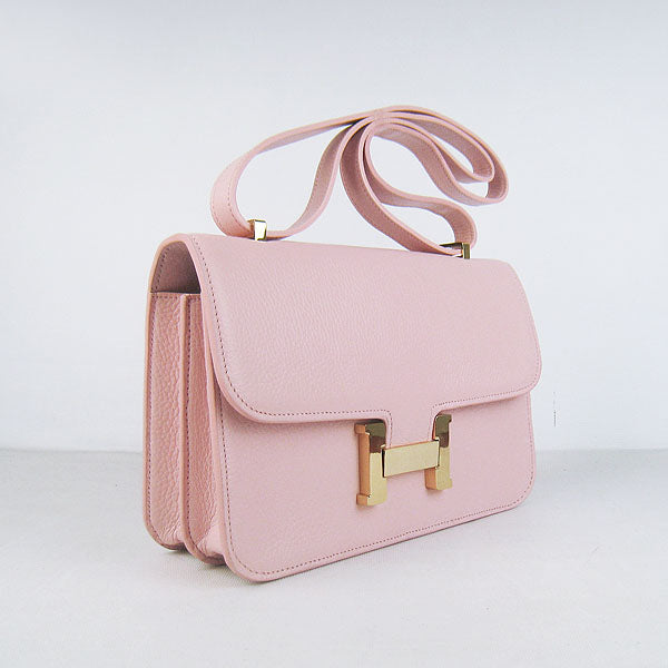 Luxury Hermes Calf Leather Message Bag Pink Golden