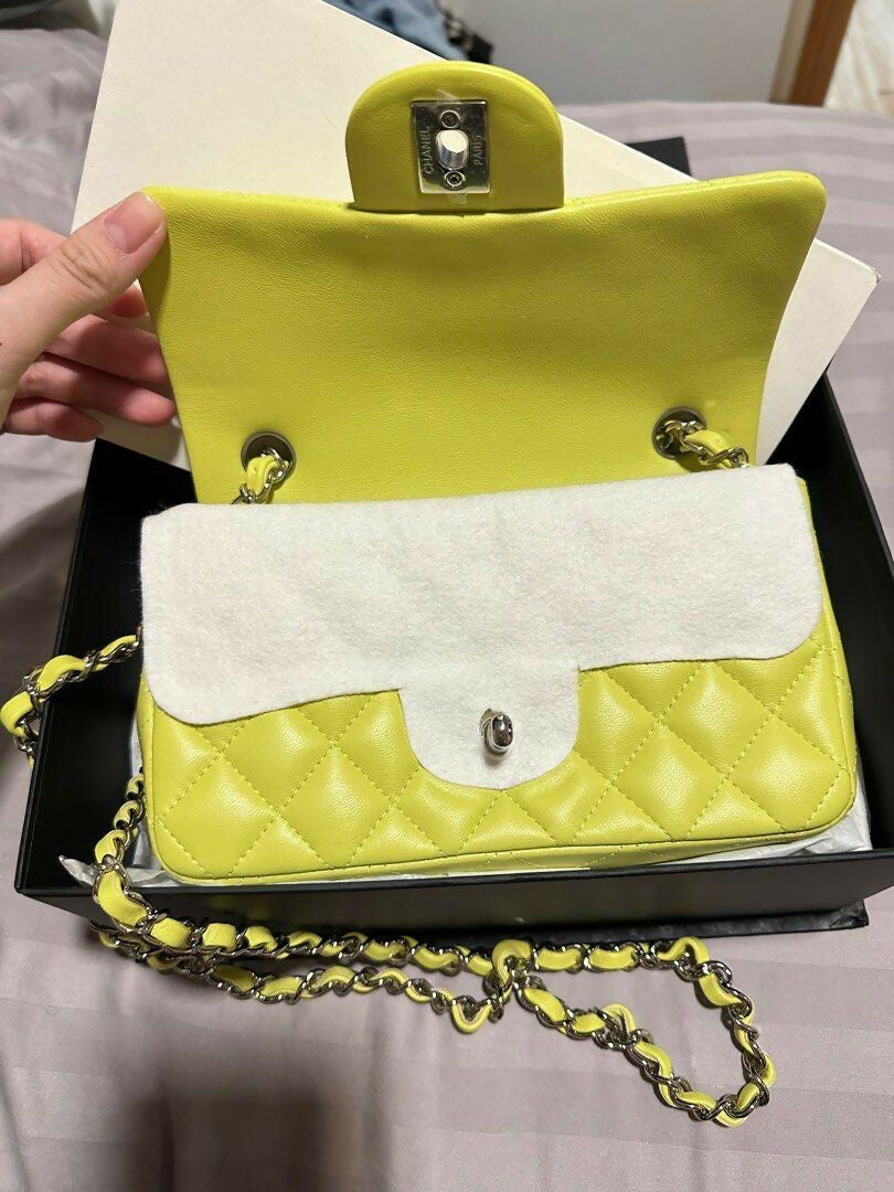 Chanel Mini Flap Lambskin Silver Shoulder Bag