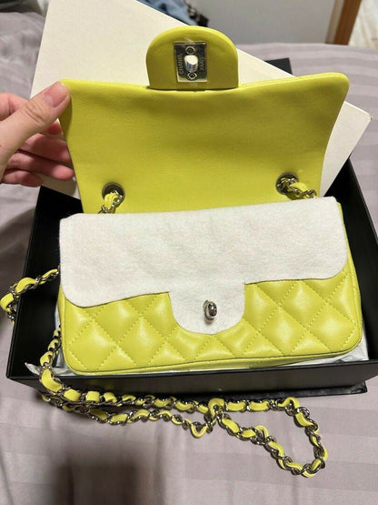 Chanel Mini Flap Lambskin Silver Shoulder Bag