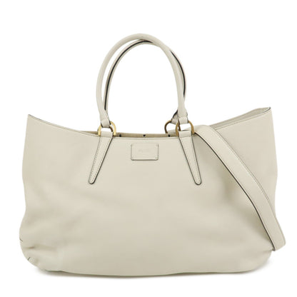 FENDI Logo Leather 2Way Bag Hand Bag Shoulder Bag Ivory 8BN238