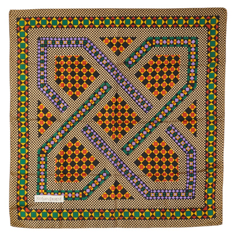 Saint Laurent Geometric Pattern Silk Scarf