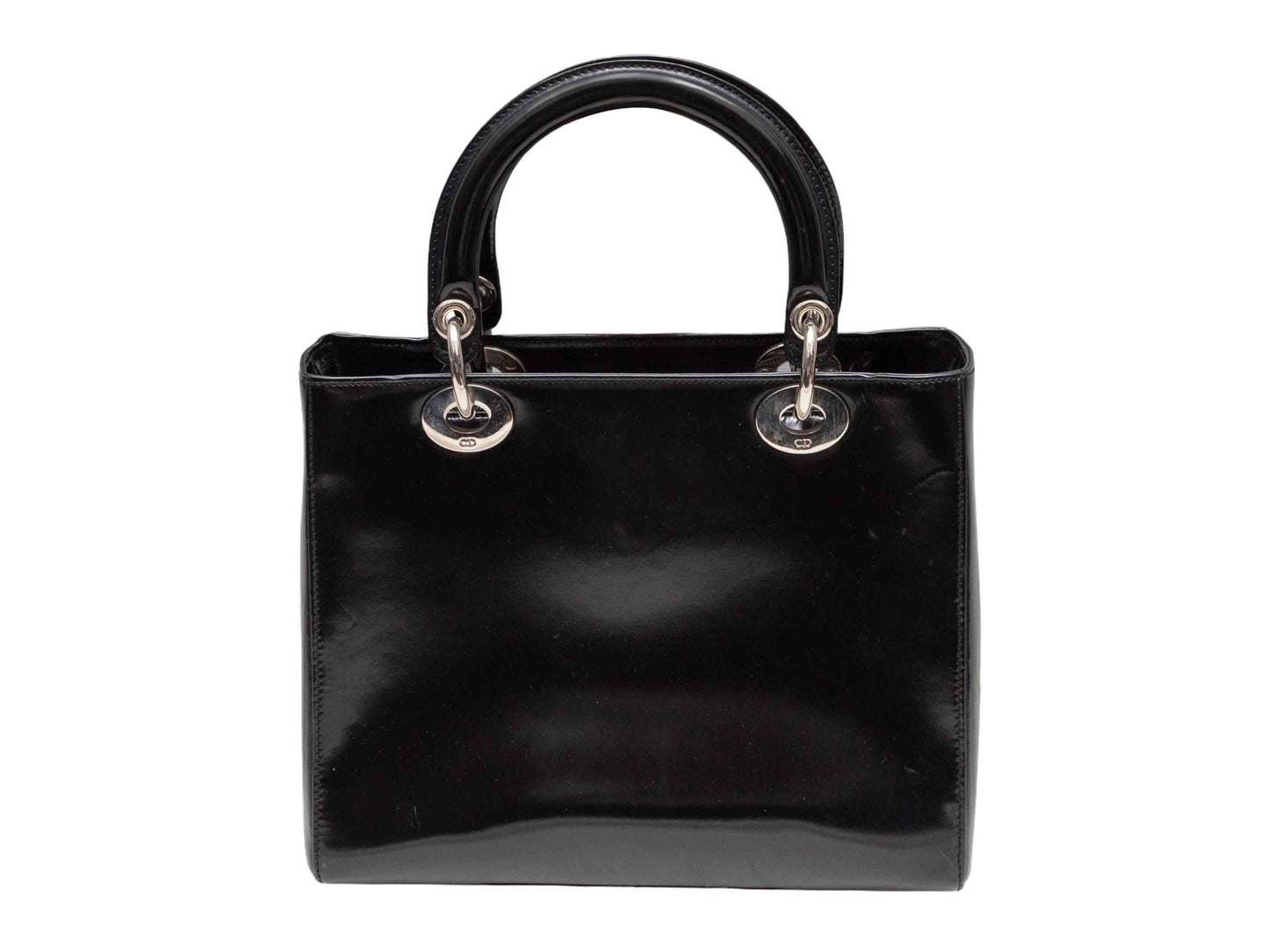 Black Christian Dior Medium Patent Lady Dior Bag