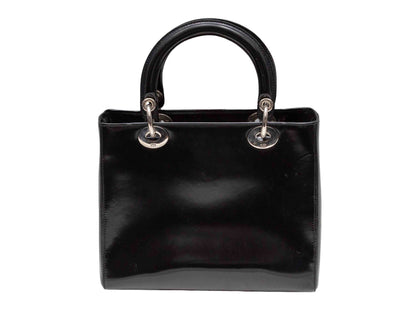 Black Christian Dior Medium Patent Lady Dior Bag
