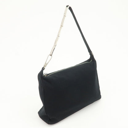 FENDI Polyester Chain Shoulder Bag Hand Bag Black Silver 091577