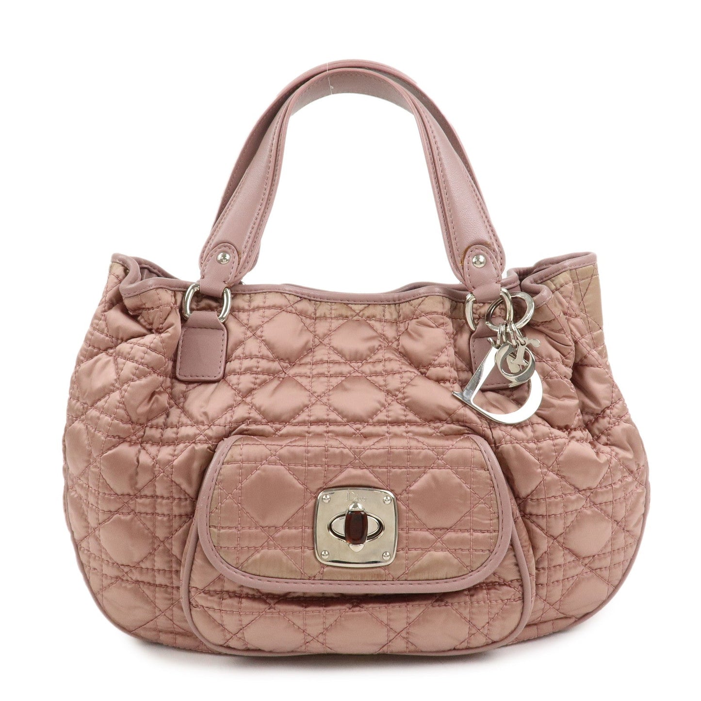 Christian Dior Cannage Nylon Leather Hand Bag Tote Bag Pink