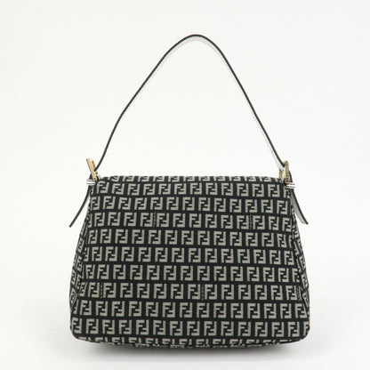FENDI Mamma Baguette Zucchino Leather Canvas Shoulder Bag 8BR001