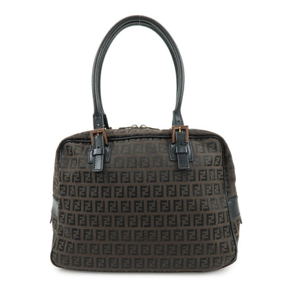 FENDI Zucchino Canvas Leather Hand Bag Boston Bag Brown 8BN005