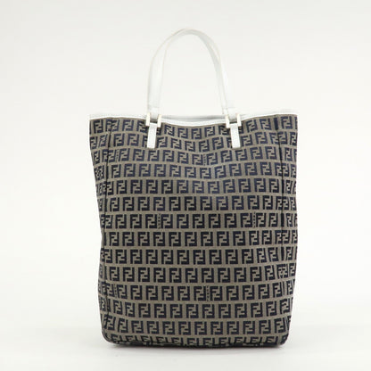 FENDI Zucchino Canvas Leather Tote Bag Hand Bag Navy 8BH006