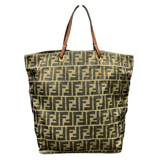 Fendi Zucca Canvas Leather Tote Bag