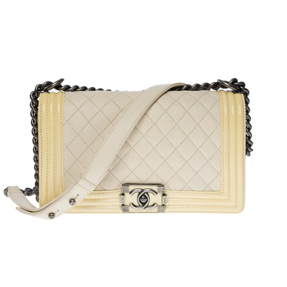 Chanel Boy Medium Caviar Leather Beige Shoulder Bag